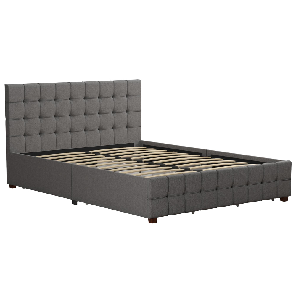 Elkhart Fabric Double Bed With 4 Drawers In Grey