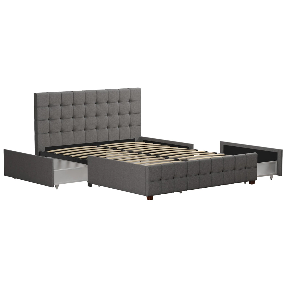 Elkhart Fabric Double Bed With 4 Drawers In Grey