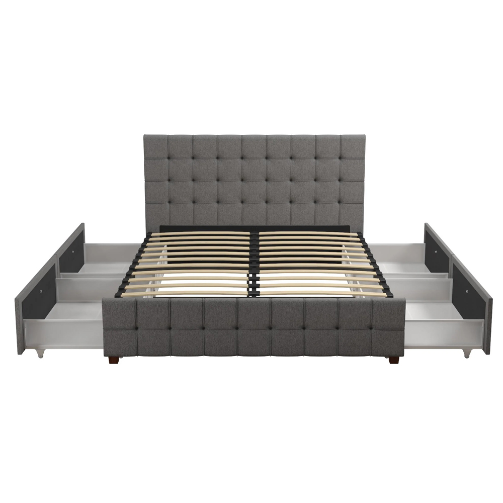 Elkhart Fabric Double Bed With 4 Drawers In Grey