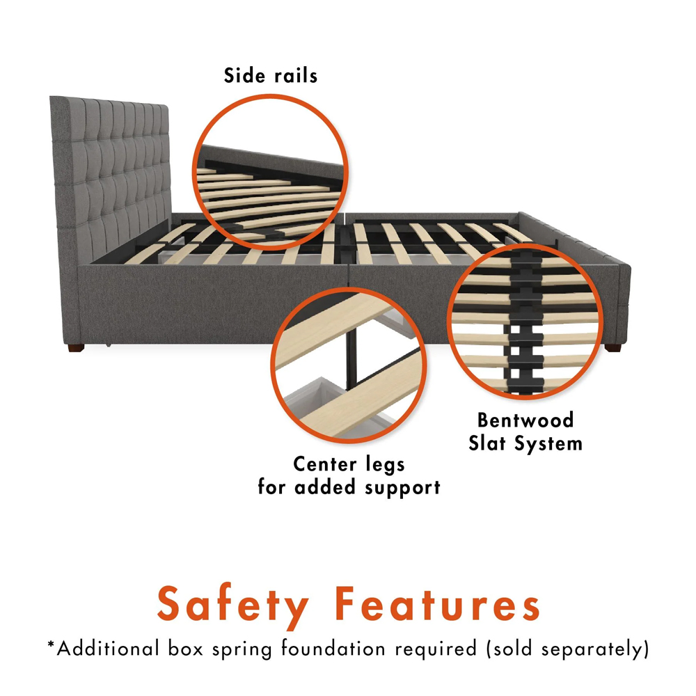 Elkhart Fabric Double Bed With 4 Drawers In Grey