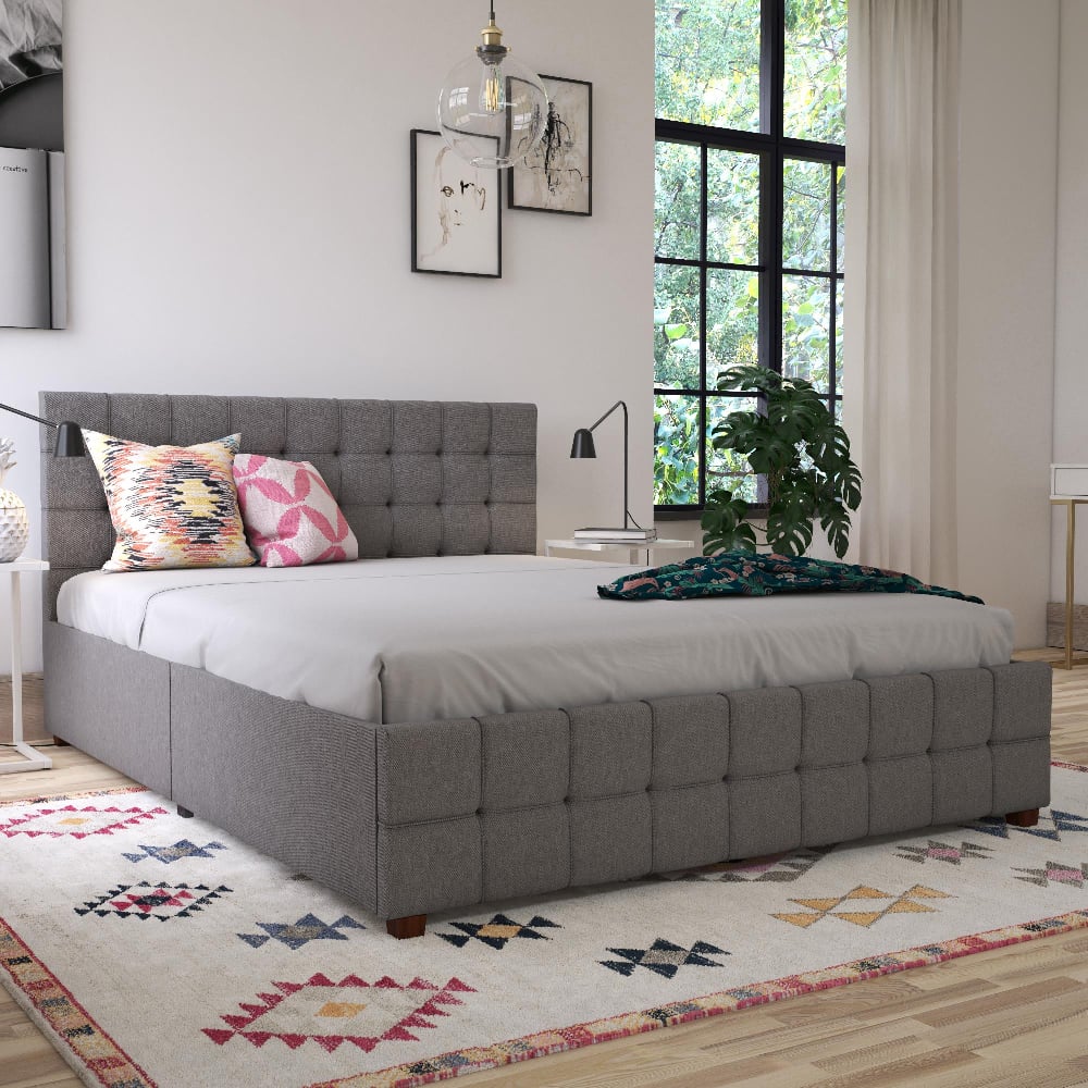 Read more about Elkhart fabric king size bed with 4 drawers in grey