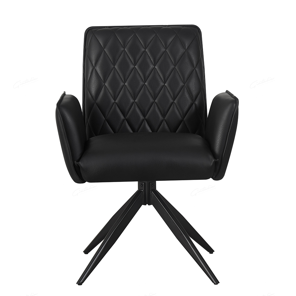 Elkin Black PU Leather Dining Chairs With Metal Legs In Pair