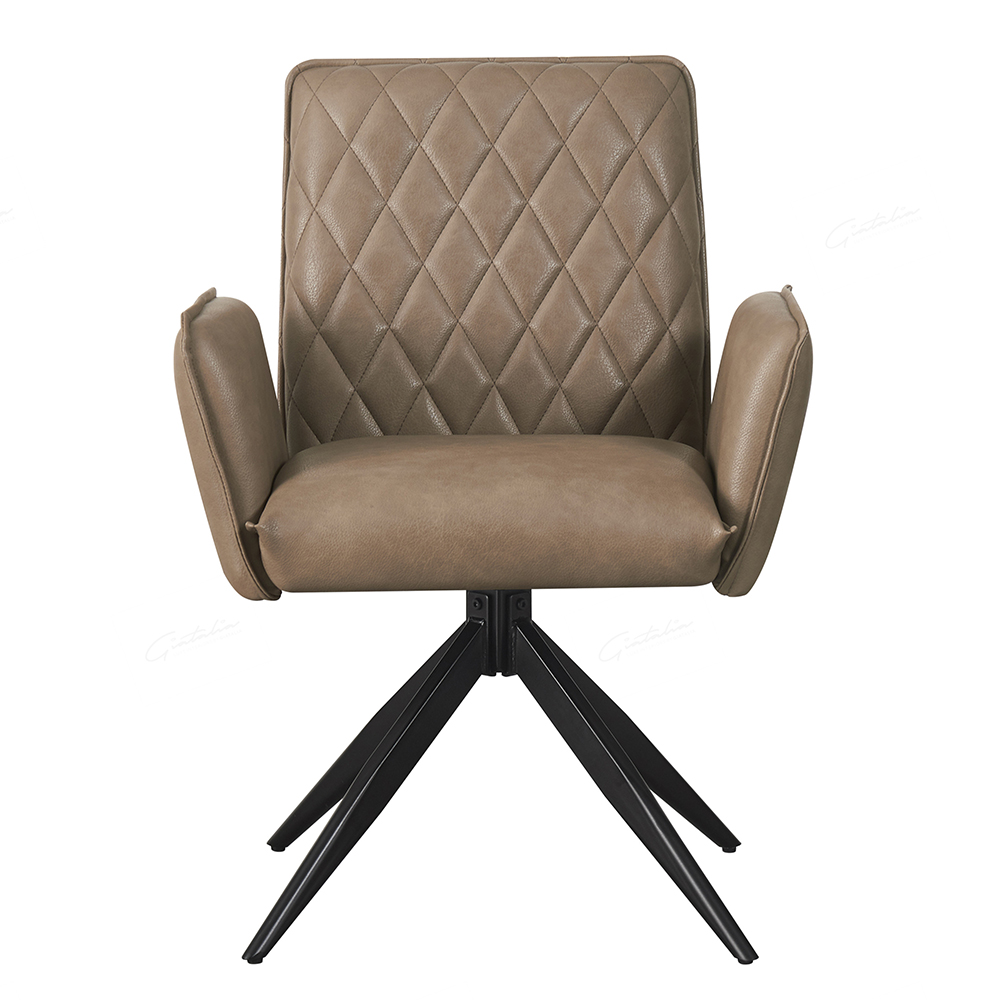 Elkin Taupe PU Leather Dining Chairs With Metal Legs In Pair