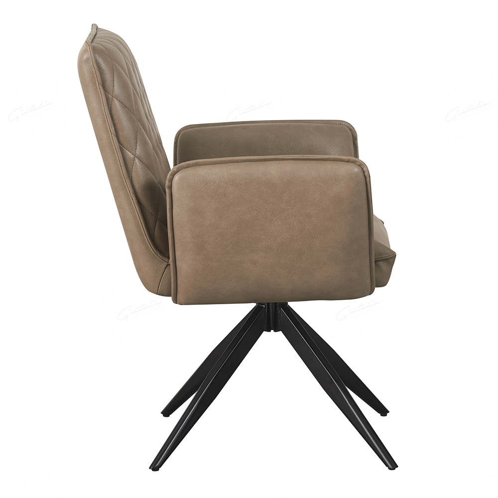 Elkin Taupe PU Leather Dining Chairs With Metal Legs In Pair
