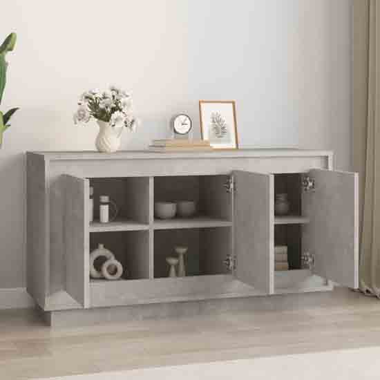 Elkin Wooden Sideboard With 3 Doors In Concrete Grey