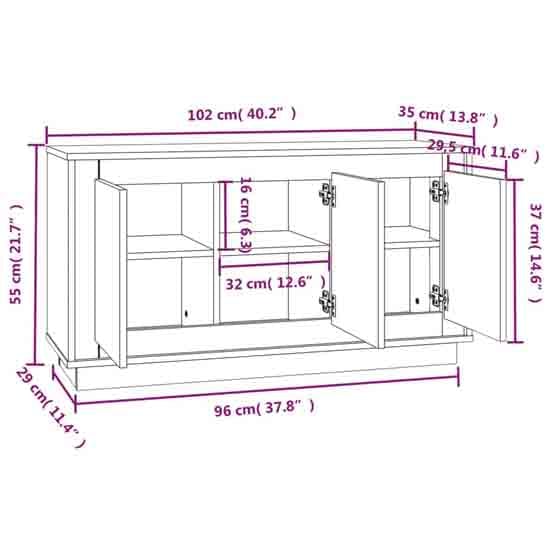 Elkin Wooden Sideboard With 3 Doors In Grey Sonoma