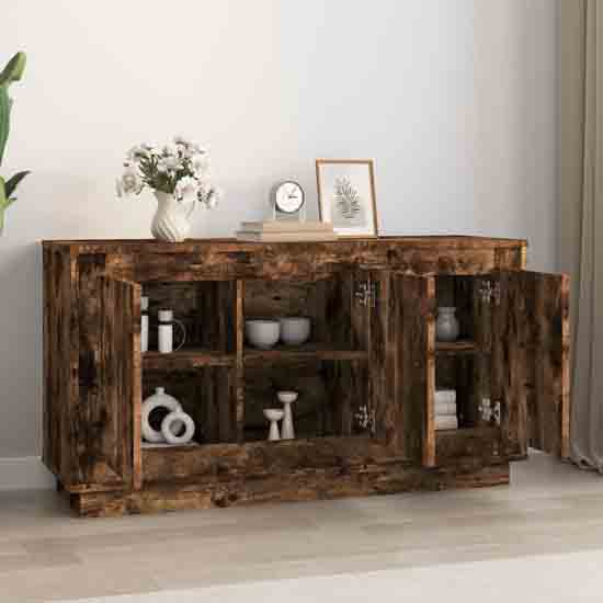 Elkin Wooden Sideboard With 3 Doors In Smoked Oak
