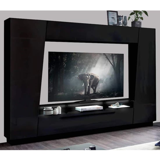 Product photograph of Elko High Gloss Entertainment Unit In Black With Led Lighting from Furniture in Fashion