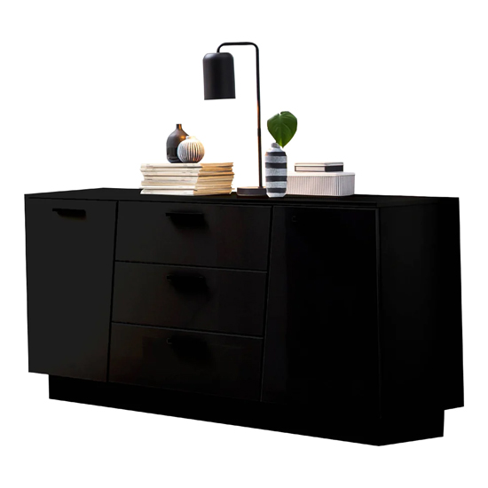 Elko High Gloss Sideboard With 2 Doors 3 Drawers In Black