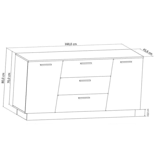 Elko High Gloss Sideboard With 2 Doors 3 Drawers In Black