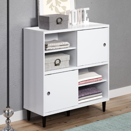 Elko Wooden Highboard With 2 White Doors In Matt White Furniture in