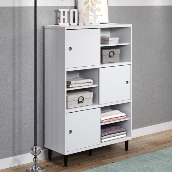 Elko Wooden Highboard With 3 White Doors In Matt White Furniture in