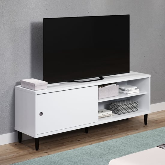 Product photograph of Elko Wooden Tv Stand With 1 White Door In Matt White from Furniture in Fashion