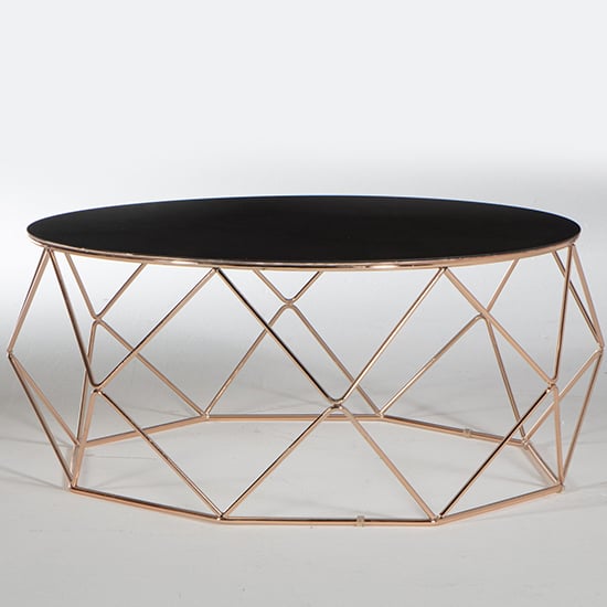 Product photograph of Ella Black Glass Coffee Table Round With Rose Gold Metal Frame from Furniture in Fashion