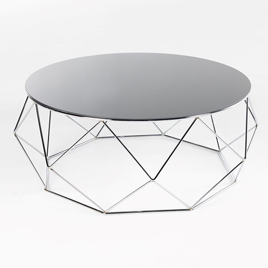 Product photograph of Ella Black Glass Coffee Table Round With Silver Metal Frame from Furniture in Fashion