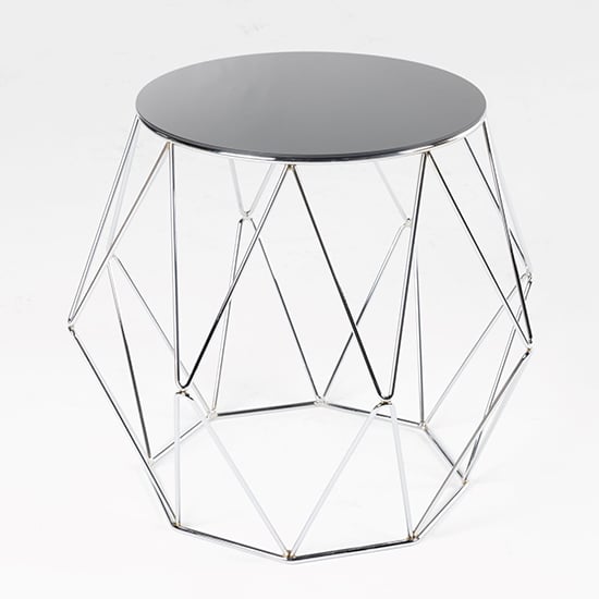 Product photograph of Ella Black Glass End Table Round With Silver Metal Frame from Furniture in Fashion