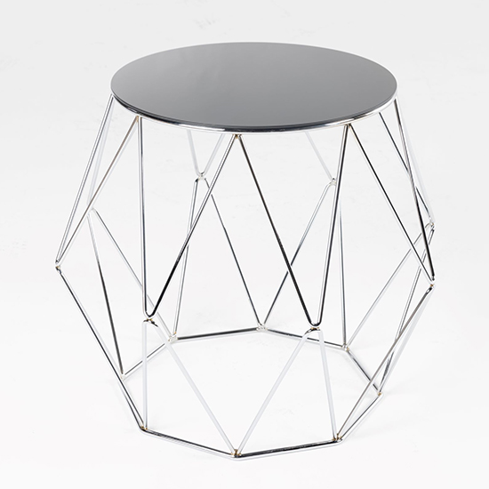 Ella Black Glass End Table Round With Silver Metal Frame thumbnail