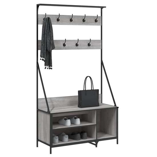 Ellenton Wooden Clothes Rack With Shoe Storage In Grey Sonoma Oak