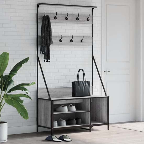 Product photograph of Ellenton Wooden Clothes Rack With Shoe Storage In Grey Sonoma Oak from Furniture in Fashion