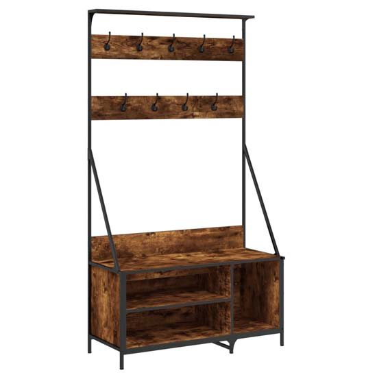 Ellenton Wooden Clothes Rack With Shoe Storage In Smoked Oak
