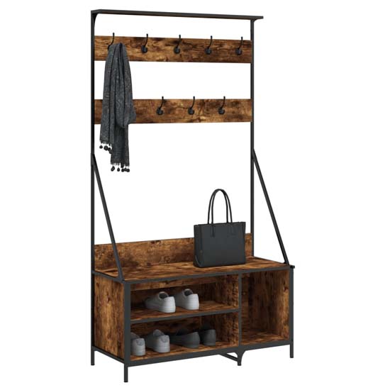 Ellenton Wooden Clothes Rack With Shoe Storage In Smoked Oak