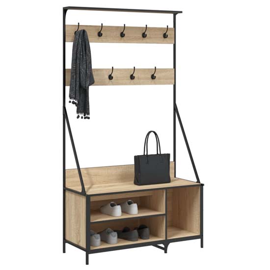 Ellenton Wooden Clothes Rack With Shoe Storage In Sonoma Oak