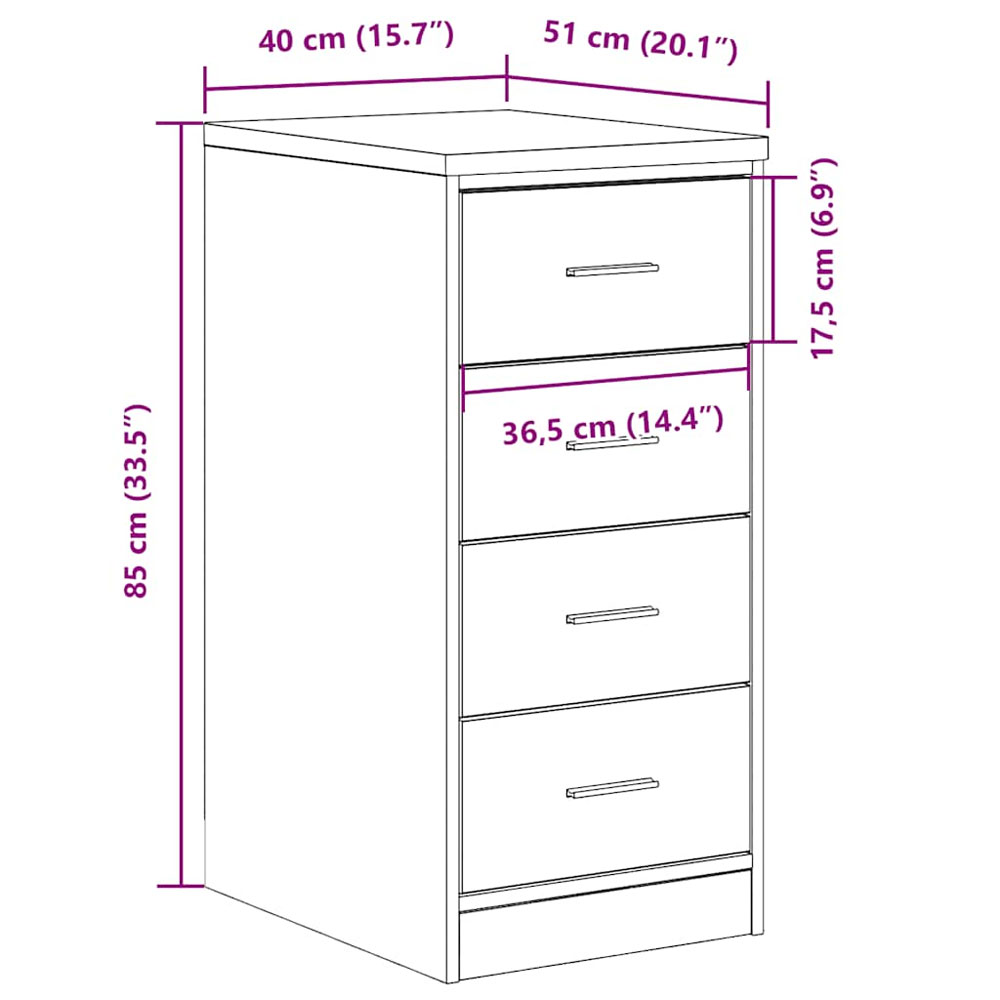 Ellery Narrow Wooden Storage Cabinet with 4 Drawers in Sonoma Oak