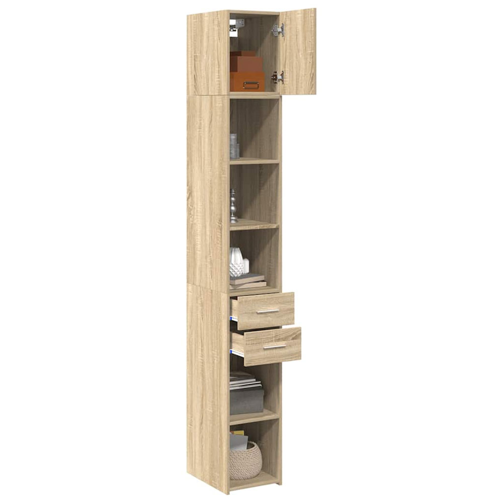 Ellery Slim Wooden Storage Cabinet with 2 Drawers in Sonoma Oak