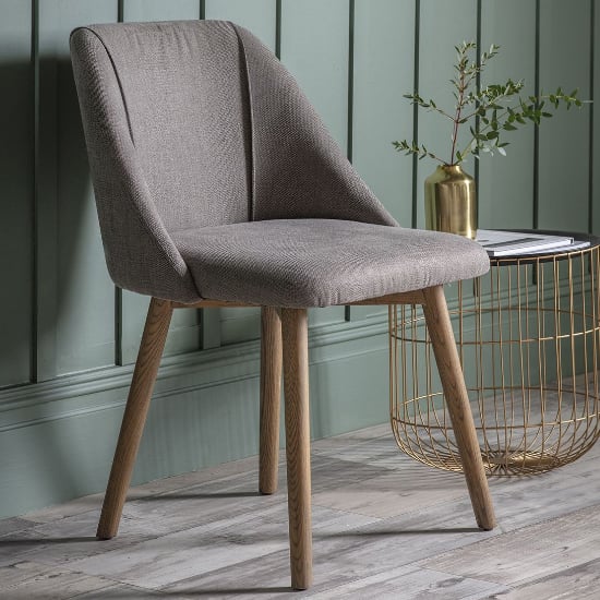 Elliata Slate Grey Fabric Dining Chairs In Pair