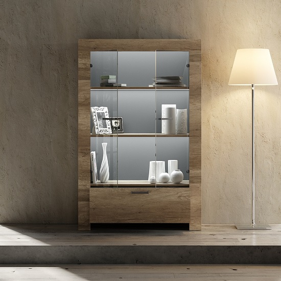 Ellie Display Cabinet In Canyon Oak With 2 Glass Doors And LED_2