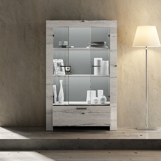 Ellie Display Cabinet In White Oak With 2 Glass Doors With LED_2