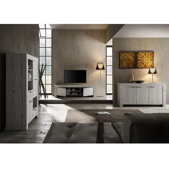 Ellie Display Cabinet In White Oak With 2 Glass Doors With LED_3