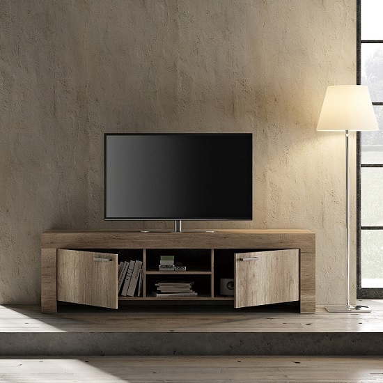 Ellie Wooden TV Stand Wide In Canyon Oak With 2 Doors_2