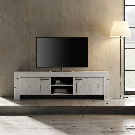 Ellie Wooden TV Stand Wide In White Oak With 2 Doors
