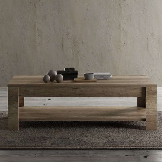 Ellie Wooden Coffee Table In Canyon Oak With Undershelf