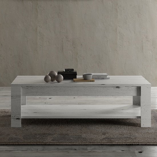 Photo of Ellie wooden coffee table in white oak with undershelf