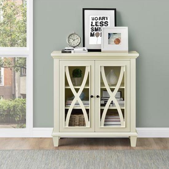 Photo of Ealing wooden display cabinet with 2 doors in ivory