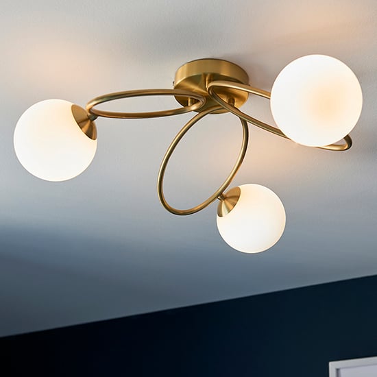 Product photograph of Ellipse 3 Lights Opal Glass Shades Ceiling Light In Satin Brass from Furniture in Fashion