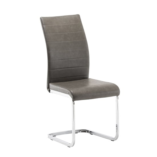 Ellis Dining Chair In Grey Faux Leather With Chrome Legs