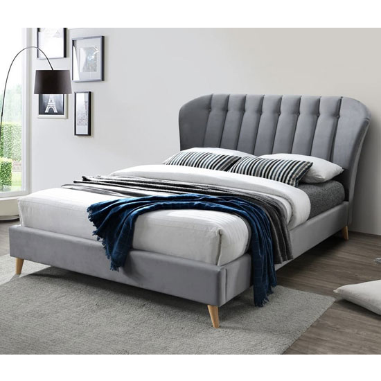 Photo of Elm fabric double bed in grey velvet