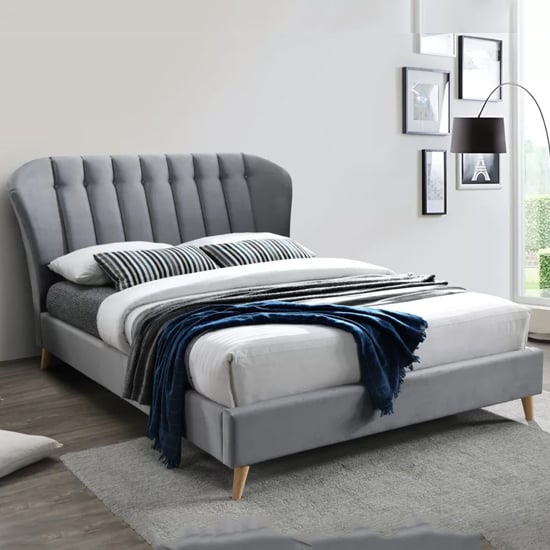 Elma Fabric Double Bed In Grey
