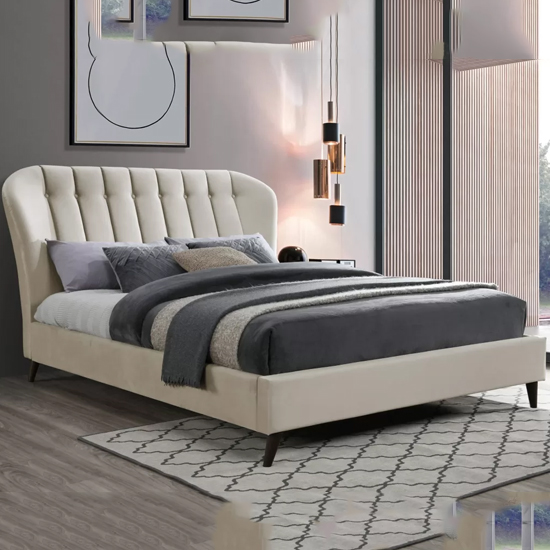 Elma Fabric King Size Bed In Warm Stone