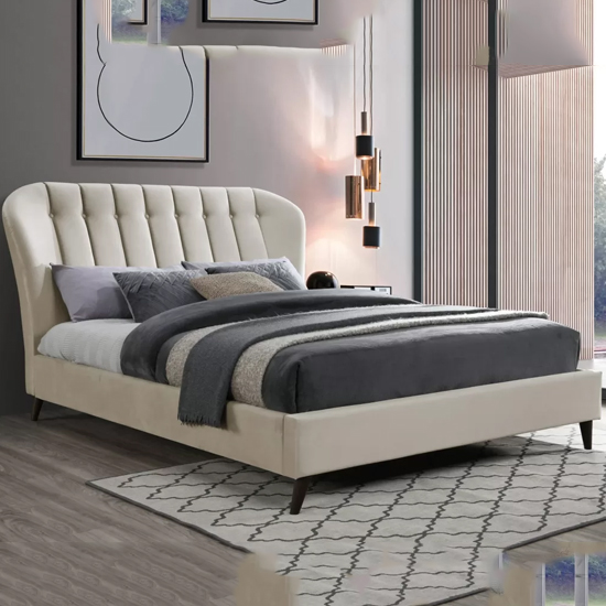 Elma Fabric Small Double Bed In Warm Stone