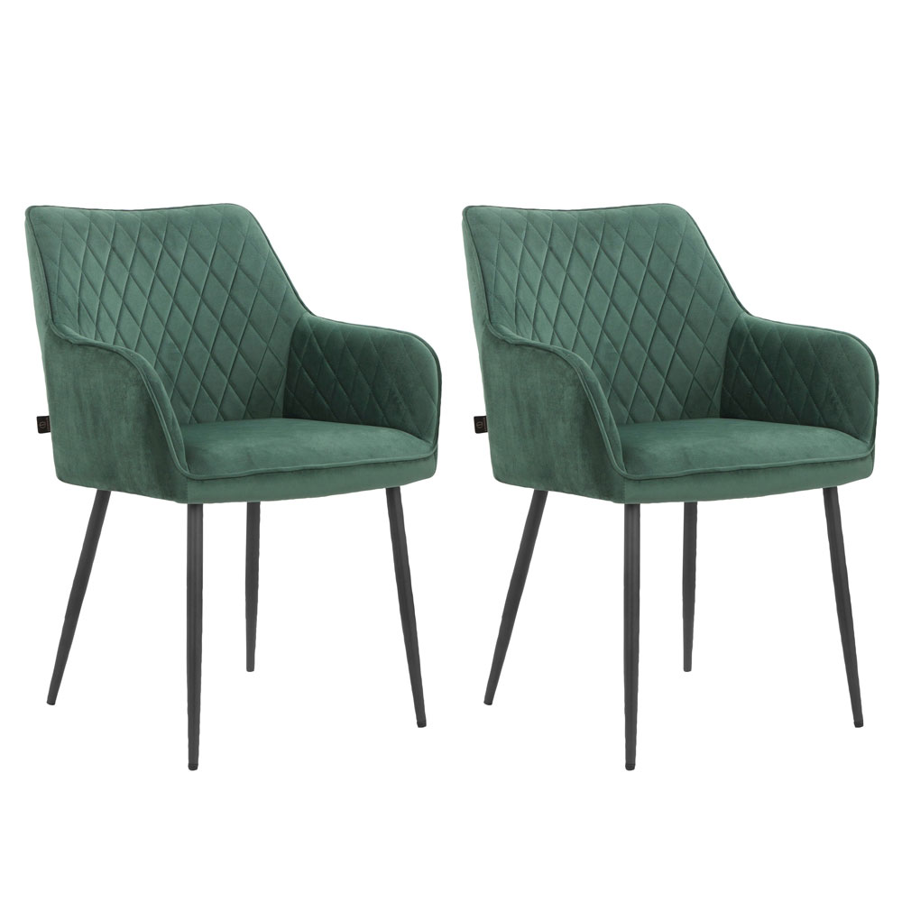 Elmaro Green Velvet Dining Chairs in Pair