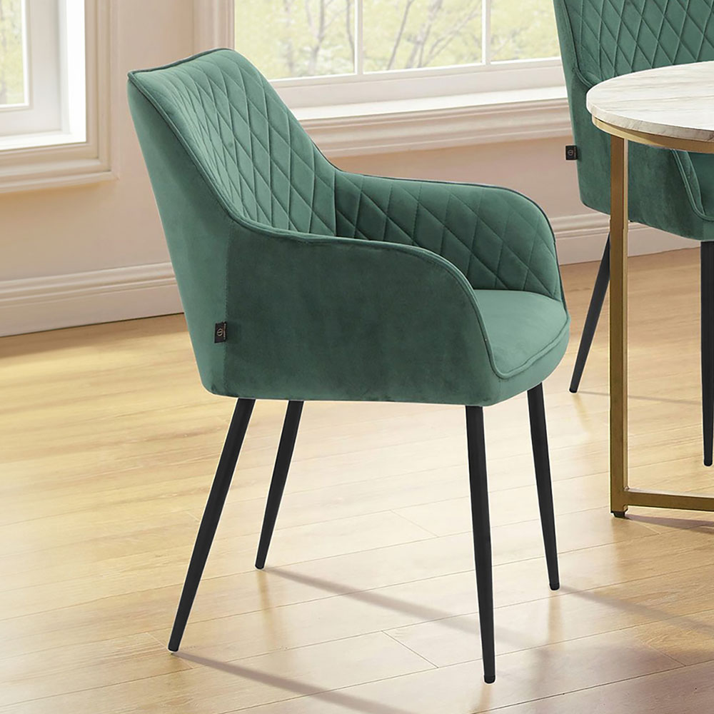 Elmaro Green Velvet Dining Chairs in Pair