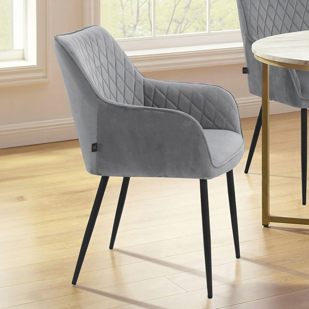 Elmaro Grey Velvet Dining Chairs in Pair