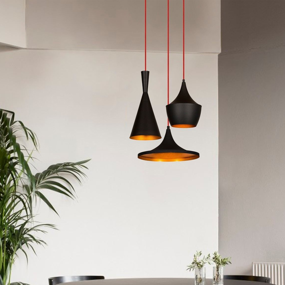 Elmas 3 Light Metal Cluster Pendant Light in Black and Red