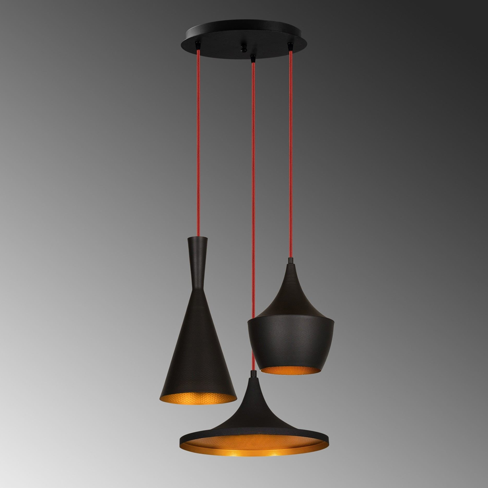 Elmas 3 Light Metal Cluster Pendant Light in Black and Red