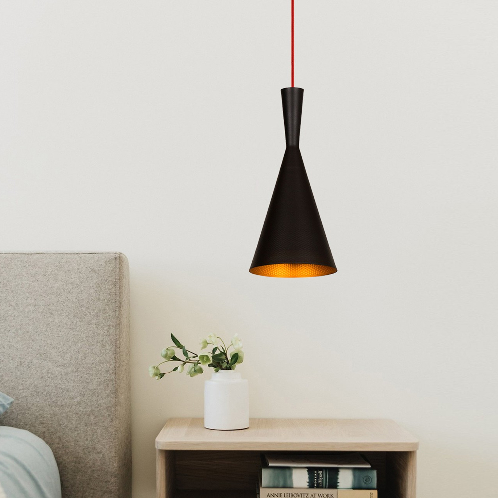 Elmas Metal Cone Pendant Light in Black and Red