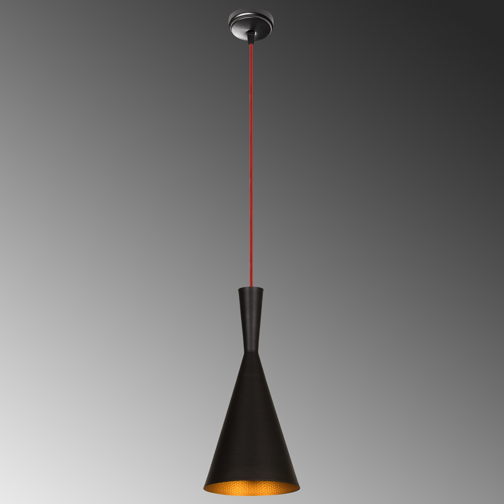 Elmas Metal Cone Pendant Light in Black and Red